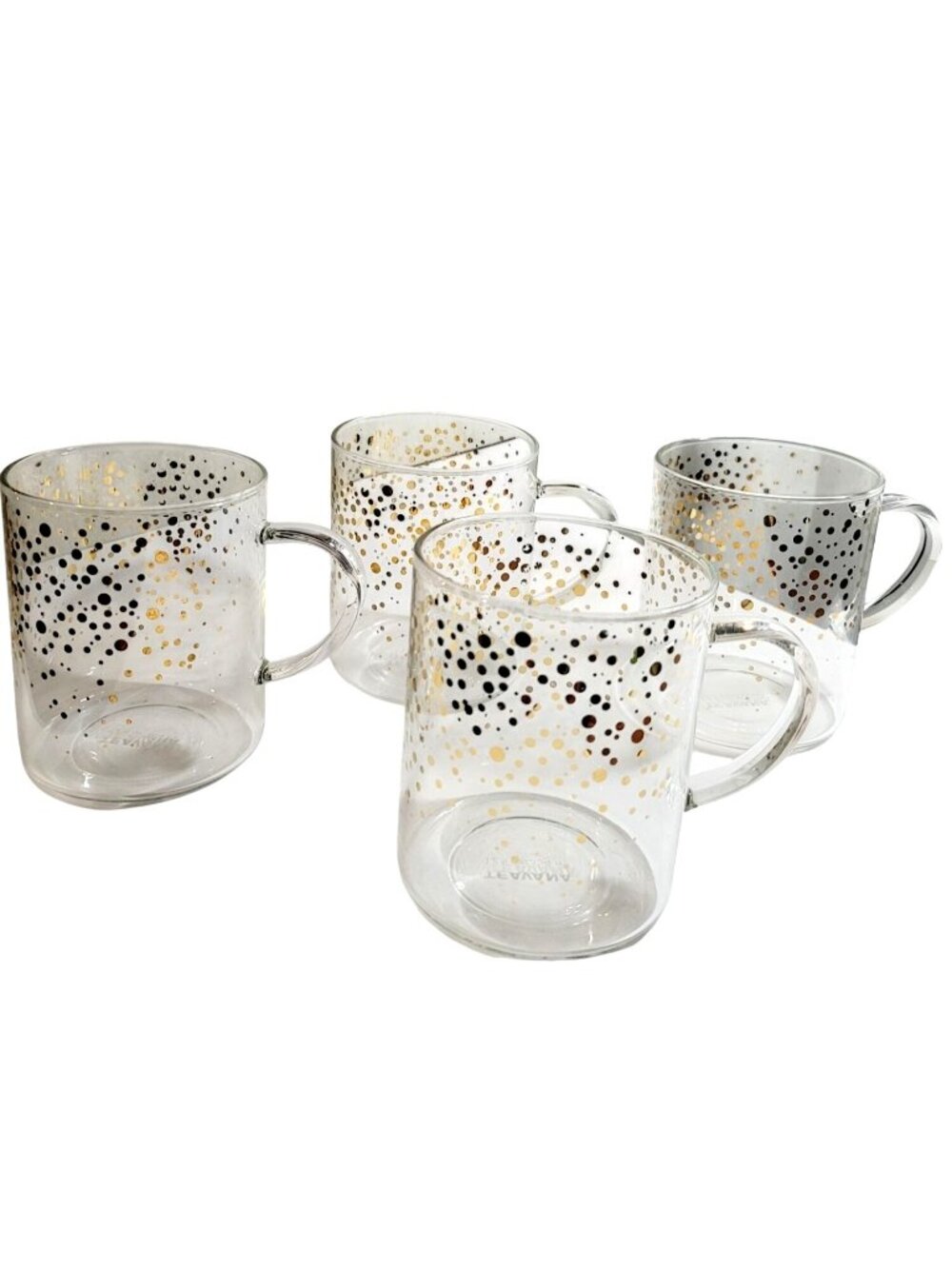 Teavana Starbucks 2015 Gold Confetti Clear Glass Coffee Tea Mug Set Of 4